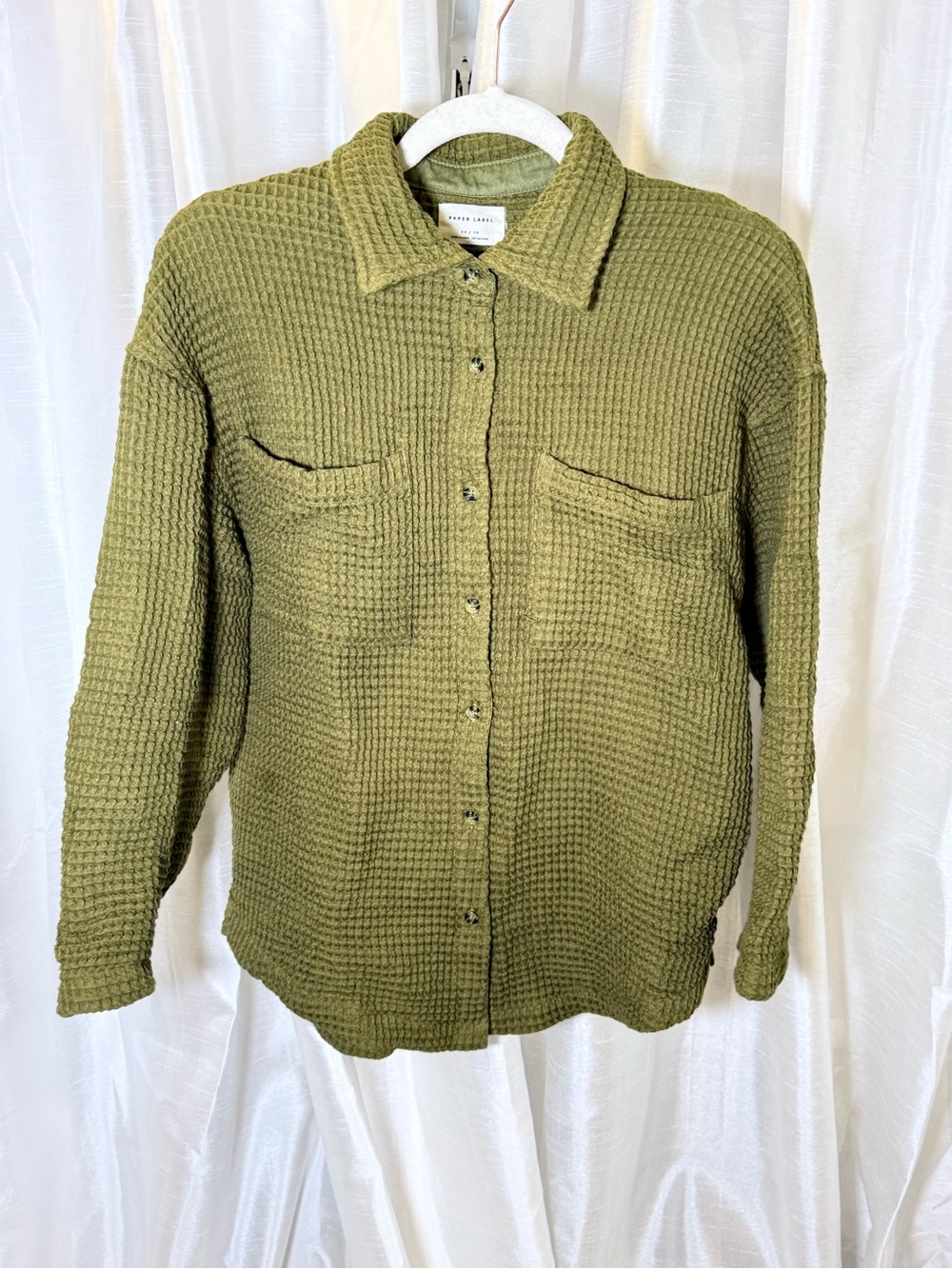 PARKER SMITH Olive Green Waffle Knit Button-Down Shirt